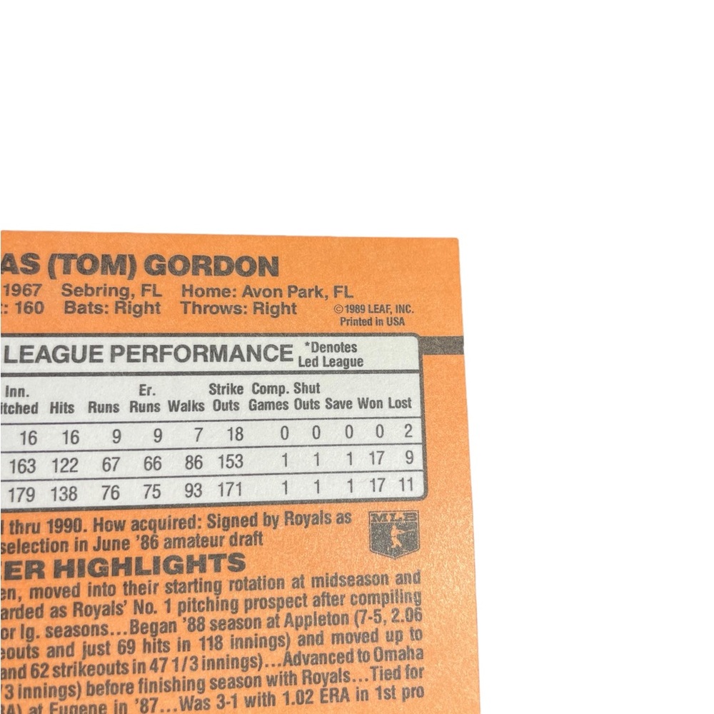 1989 tom gordon kansas city royals donruss baseball card # 297 - Picture 5 of 5